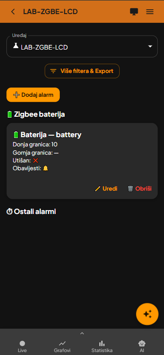 CUBEE Alarmi - upravljanje upozorenjima